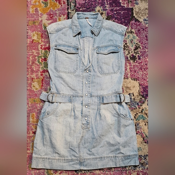 NWOT Free People Rowley Denim Mini Dress In Sunbleached - Picture 5 of 6